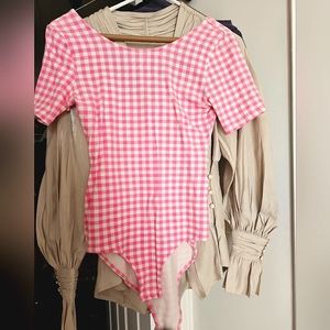 Pink gingham bodysuit Divided stretchy size small